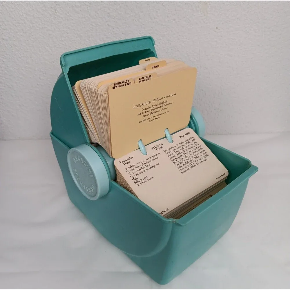 Vintage Household Hi-Speed Cookbook 1956 Rolodex Turn Style Recipe Turquois